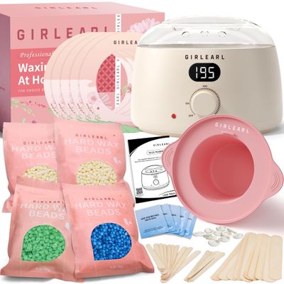 GIRLEARLE Premium Digital Waxing Kit for Women and Men, Wax Warmer Hair Removal at Home with Wax Beads &amp; Silicone Pot, Target Different Types of Sensitive Skin Brazilian Bikini, Facial, Leg, Full body