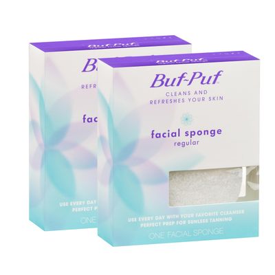 Buf-Puf Facial Sponge, Dermatologist Developed, Removes Deep Down Dirt &amp; Makeup That Causes Breakouts and Blackheads, Reusable, Exfoliating, White, 2 Count