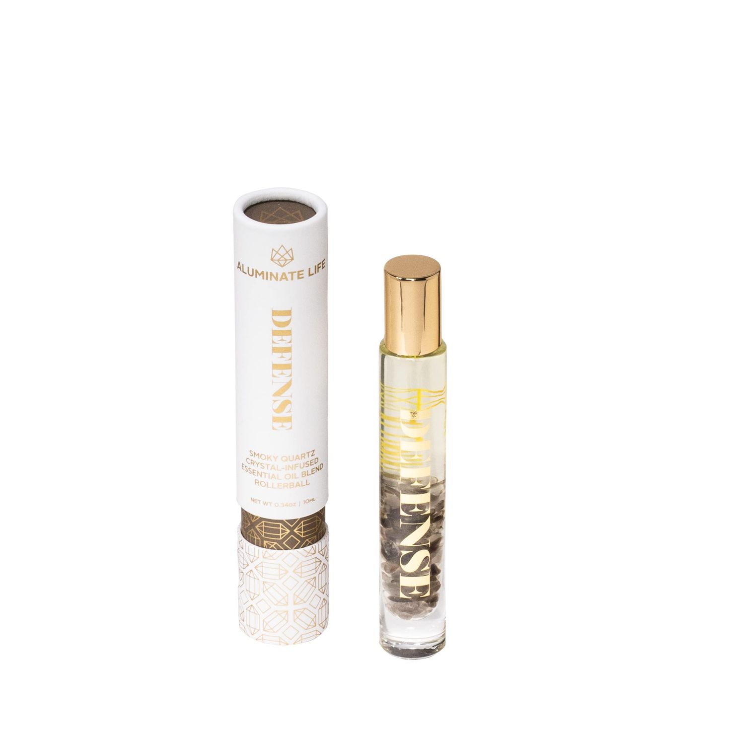 Aluminate Life Essential Oil Rollerballs, .34 OZ, Defense - Smoky Quartz Crystal Infused - Scents of Frankincense, Neroli, &amp; Sage - Aromatherapy Roll On Oils, Skin Care, Massage