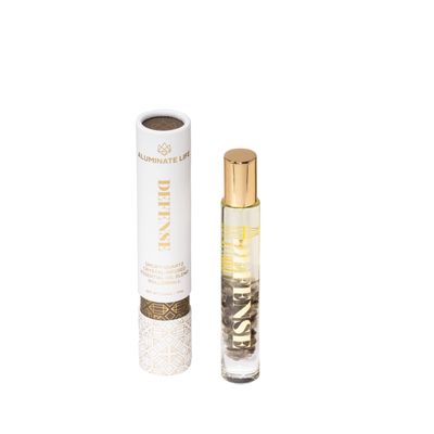 Aluminate Life Essential Oil Rollerballs, .34 OZ, Defense - Smoky Quartz Crystal Infused - Scents of Frankincense, Neroli, &amp; Sage - Aromatherapy Roll On Oils, Skin Care, Massage