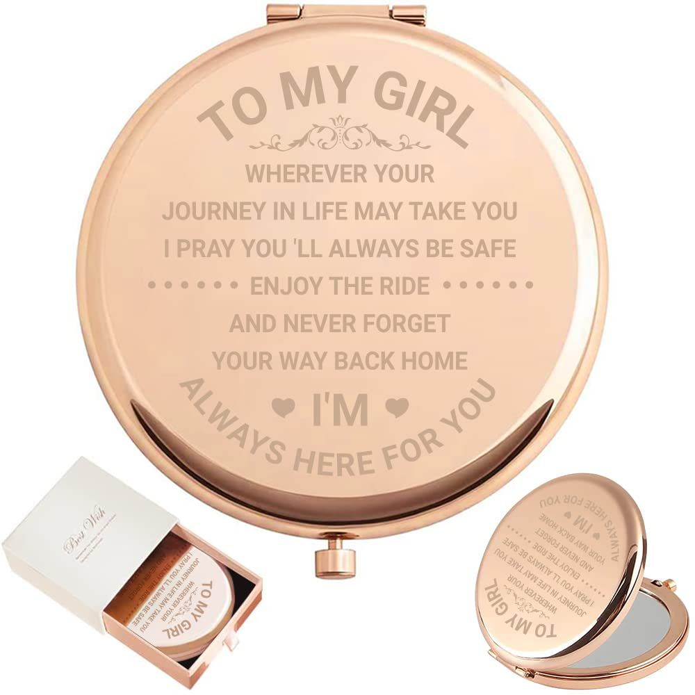 Gosuoa Daughter Gifts from Dad Mom, Birthday Gifts for Girls, Compact Mirror for Purses, Engraved Pocket Mirror Gifts for Granddaughter, Girlfriend for Birthday, Graduation,Valentine&#39;s Day