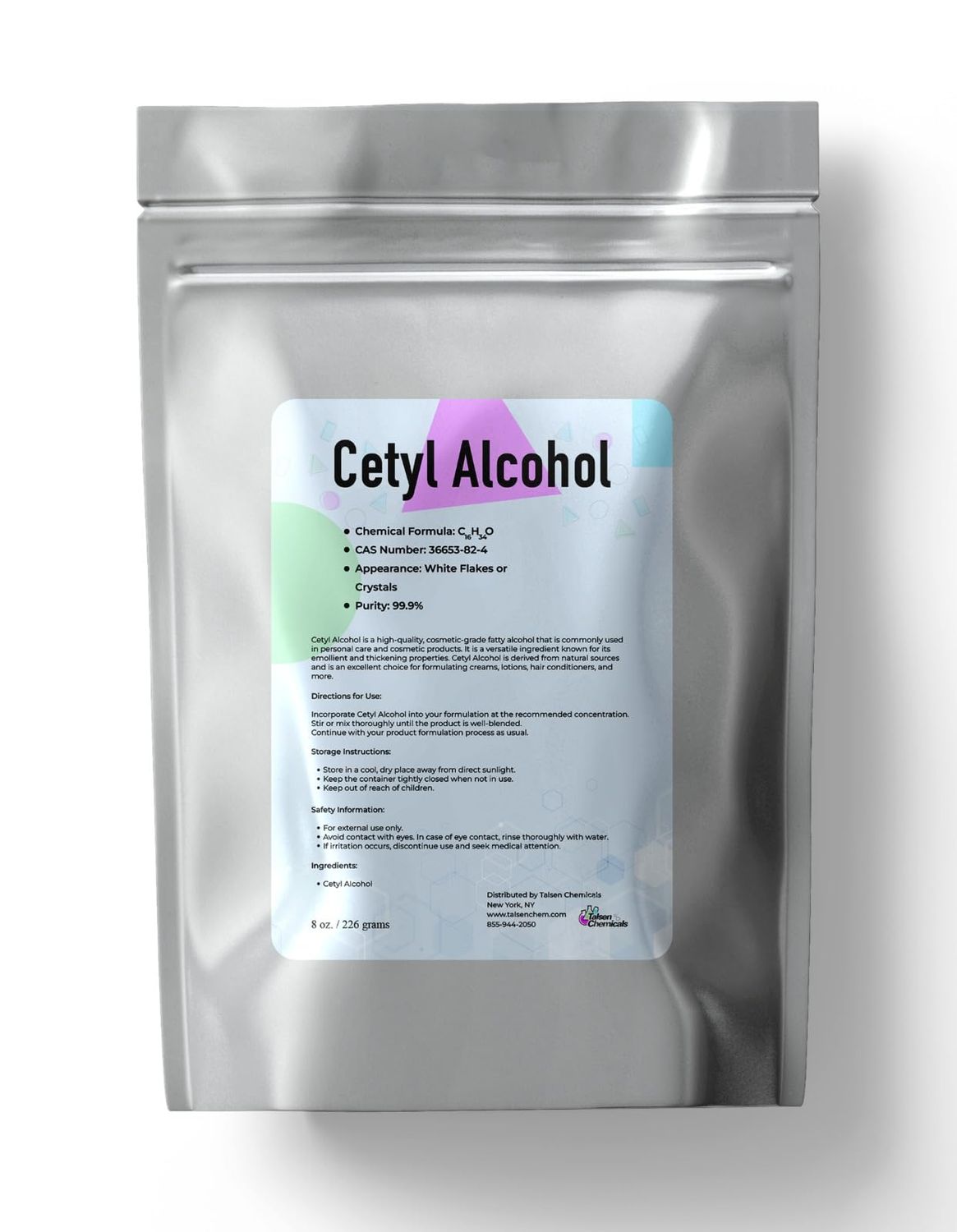 Cetyl Alcohol Cosmetic Grade 16 Ounce / 453 Grams - Cetyl Alcohol Emulsifying Wax Organic for Lotion Making &amp; Thickener for Skin Care Products, Moisturizing Ingredient for Dry Skin by Talsen Chemical