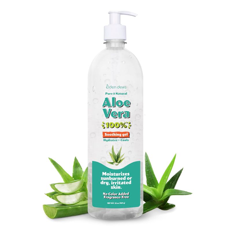 Eden Dews Organic Aloe Vera Gel 100% Pure &amp; Natural Gel, Moisturizing, Face Skin &amp; Hair Care, Sun Burn Relief, Hydrating &amp; Soothing for Dry Skin, Acne, Razor Bumps, Made in USA, Unscented, 32 oz