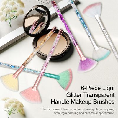 Facial Fan Brush Set with Pouch (Colorful) 6-Piece Colorful Fan Brush Set for Facial Masks with Glitter Quicksand Handles