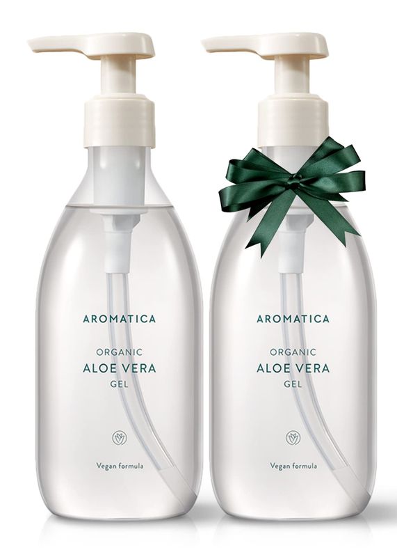 AROMATICA Organic Aloe Vera Gel Gift Set 300ml each - Vegan Body Moisturizer for Irritated Skin, After-Sun Skin Care