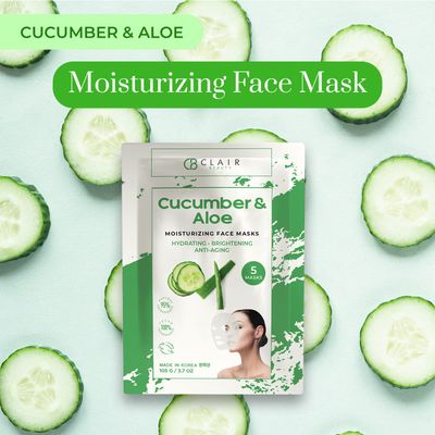 Clear Beauty Cucumber & Aloe Moisturizing Face Mask - Dermatologist Tested, Soothes Irritated Skin, Reduces Wrinkles & Fine Lines, Hydrating, Cruelty-Free Korean Skin Care - All Skin Types