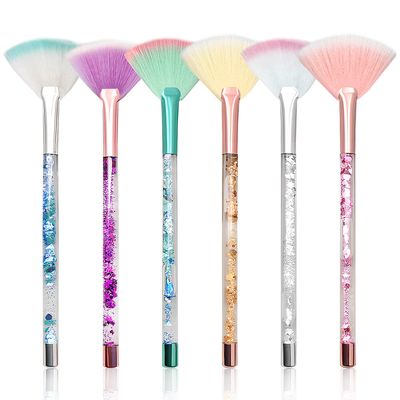 Facial Fan Brush Set with Pouch (Colorful) 6-Piece Colorful Fan Brush Set for Facial Masks with Glitter Quicksand Handles