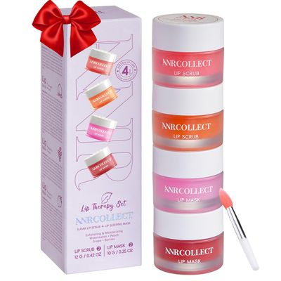 ANRCOLLECT Lip Scrub &amp; Lip Mask - Overnight Treatment Lip Care Kits with 2 Lip Exfoliator &amp; 2 Sleeping Lip Balm, Intense Hydration Lip Set for Dry Chapped Cracked Lips, Exfoliate &amp; Moisturize (4 Pack)
