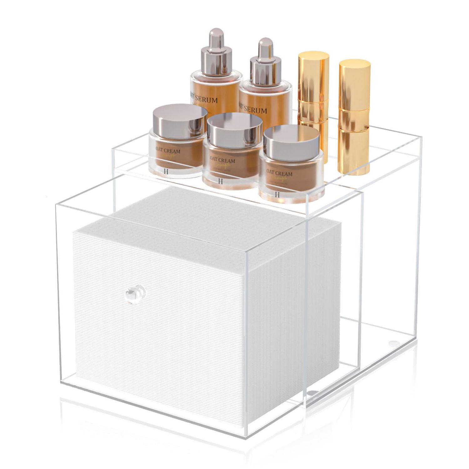 Disposable Face Towels Holder for Clean Skin ClubAcrylic Face Towels Container Drawer, Custom Made Holder for Home and Makeup Organization (Towels Not Included)