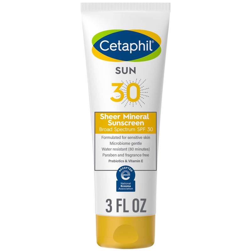 CETAPHIL Sheer Mineral Sunscreen Lotion for Face &amp; Body, 3 fl oz, 100% Mineral Sunscreen: Zinc Oxide &amp; Titanium Dioxide, Broad Spectrum SPF 30, For Sensitive Skin
