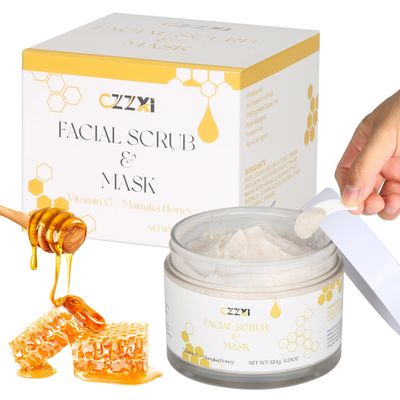 CZZXI Face Scrub &amp; Facial Exfoliator with Manuka Honey Vitamin C &amp; Niacinamide Face Mask - Gentle Exfoliator for Reduces Dry Skin, Acne, Blackheads, Pore Size 4.23oz