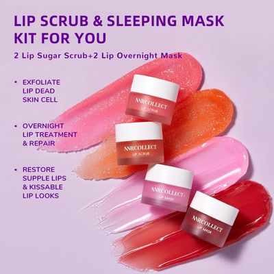 ANRCOLLECT Lip Scrub &amp; Lip Mask - Overnight Treatment Lip Care Kits with 2 Lip Exfoliator &amp; 2 Sleeping Lip Balm, Intense Hydration Lip Set for Dry Chapped Cracked Lips, Exfoliate &amp; Moisturize (4 Pack)