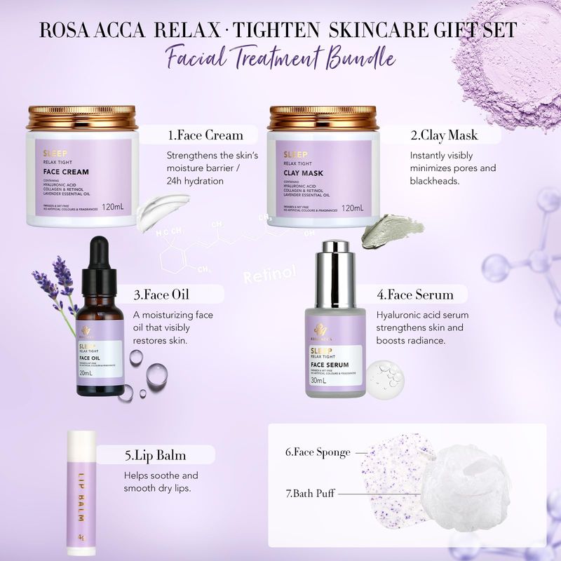 Facial Skin Care Set &amp; Spa Kit - Mothers Day Gift Ideas, Self-care Relaxation Gifts, Skin Care Collection with Essential Oils, Hyaluronic Acid, Vitamin E. (Lavender)