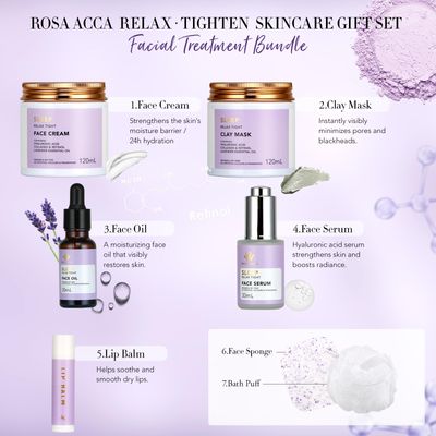 Facial Skin Care Set &amp; Spa Kit - Mothers Day Gift Ideas, Self-care Relaxation Gifts, Skin Care Collection with Essential Oils, Hyaluronic Acid, Vitamin E. (Lavender)