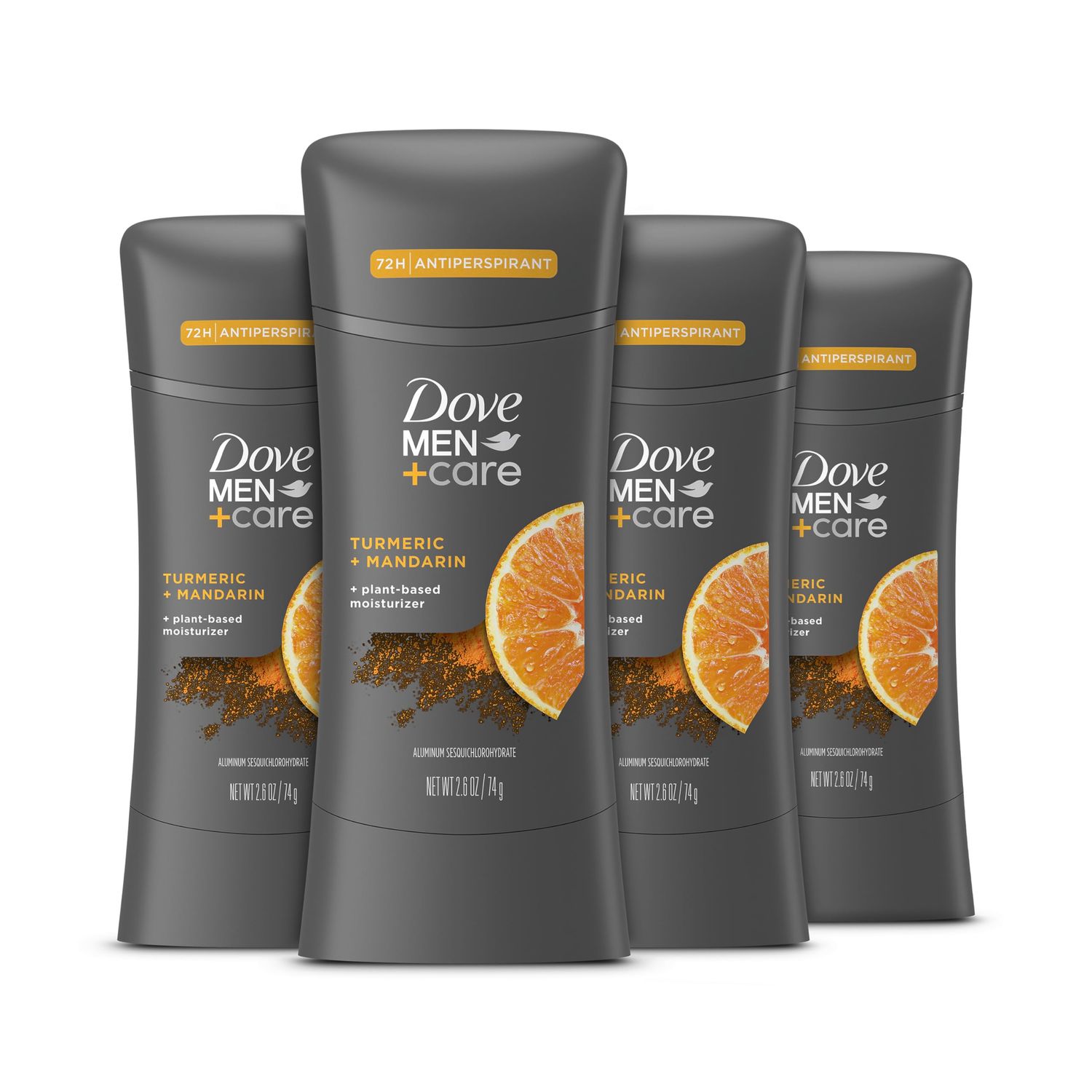 Dove Men+Care Antiperspirant Stick Turmeric + Mandarin 4 Count 72H Protection with a Plant-Based Moisturizer 2.6 oz