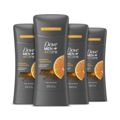 Dove Men+Care Antiperspirant Stick Turmeric + Mandarin 4 Count 72H Protection with a Plant-Based Moisturizer 2.6 oz