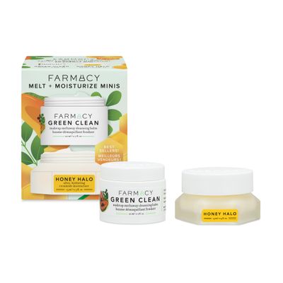 Farmacy Ceramide Face Moisturizer + Cleansing Balm Duo - Travel Size Skin Care Set with Green Clean Makeup Remover Balm + Honey Halo Moisturizer Face Cream (2 Count)