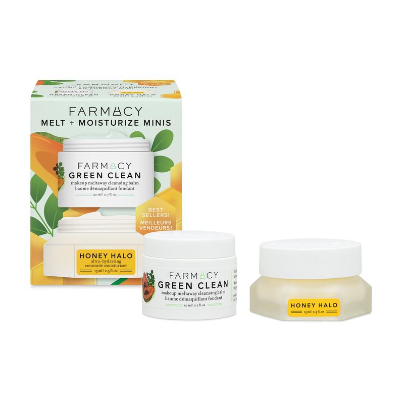 Farmacy Ceramide Face Moisturizer + Cleansing Balm Duo - Travel Size Skin Care Set with Green Clean Makeup Remover Balm + Honey Halo Moisturizer Face Cream (2 Count)