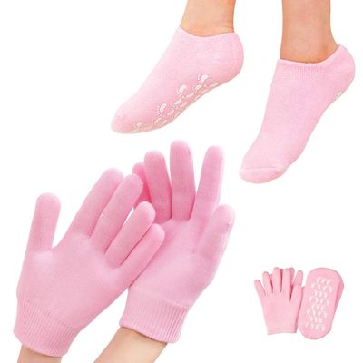 4 PCS Moisturizing Gloves and Socks, Gel Spa Moisturizing Therapy Sock  Glove, Soften Repairing Dry Cracked, Hands Feet Skin Care, Effective in Repair Dry and Chapped Hands and Feet Skin Care(Small)