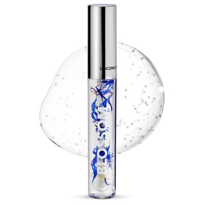 Blossom Lip Gloss &amp; Lip Oil with Olive Oil + Grape Seed Oil, Moisturizing and Hydrating Shimmer Sparkle, Infused with Real Flowers, 3g, Coconut
