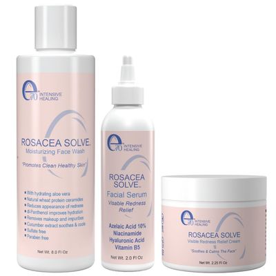E70 Rosacea Solve Set - Rosacea Treatment Will Visibly Reduce Redness, Dermatitis, And Irritation - For All Skin Types - Includes Anti-Redness Face Cream, Facial Serum And Moisturizing Face Wash