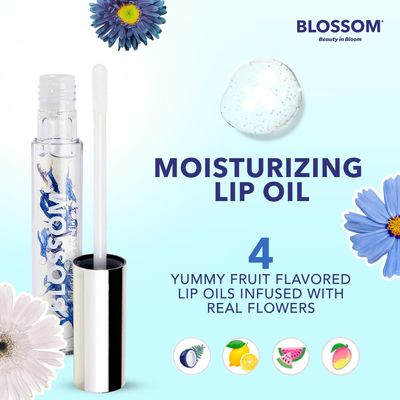 Blossom Lip Gloss &amp; Lip Oil with Olive Oil + Grape Seed Oil, Moisturizing and Hydrating Shimmer Sparkle, Infused with Real Flowers, 3g, Coconut