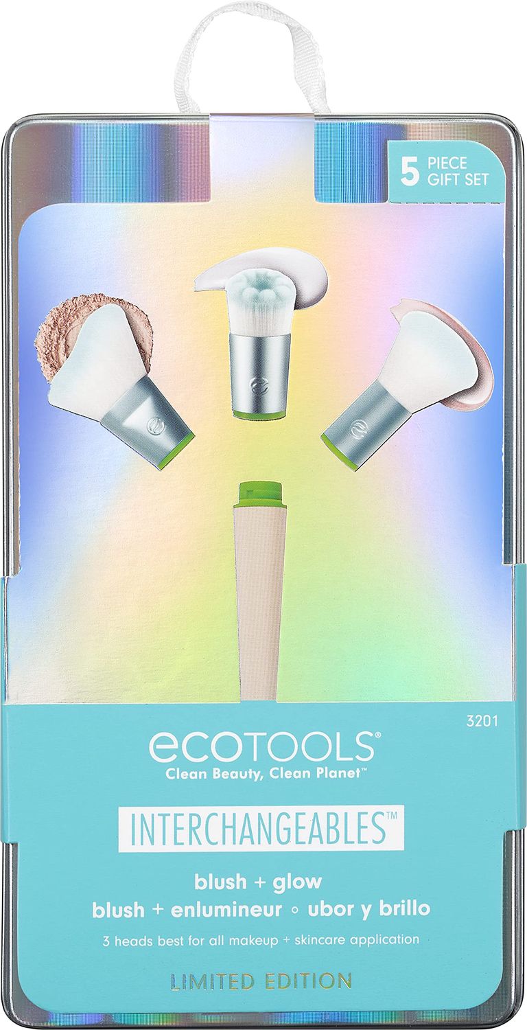 EcoTools Limited Edition Blush and Glow Interchangeable Makeup and Skincare Brush Set, Travel Friendly Makeup Brushes, 5 Piece Valentines Day Gift Set For Wife, Spouse, Girlfriend, or Daughter