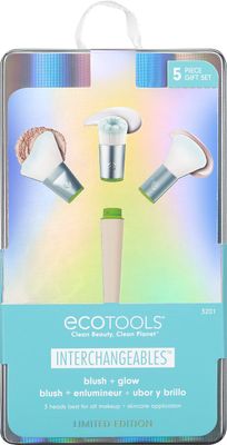 EcoTools Limited Edition Blush and Glow Interchangeable Makeup and Skincare Brush Set, Travel Friendly Makeup Brushes, 5 Piece Valentines Day Gift Set For Wife, Spouse, Girlfriend, or Daughter