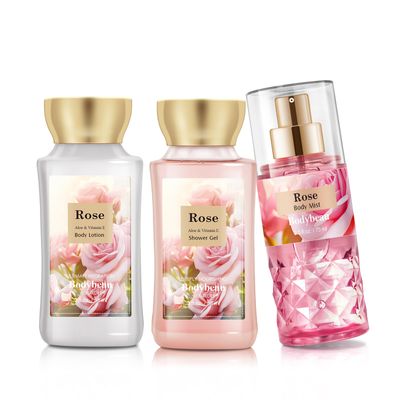 Bath and Body Gift Set for Women & Girls, Rose 3PCS Set for - Shower Gel, Body Lotion, Body Mist, Personal Portable Body Care Travel Set, Home Spa Set for Birthday Christmas New Year Gifts for Her