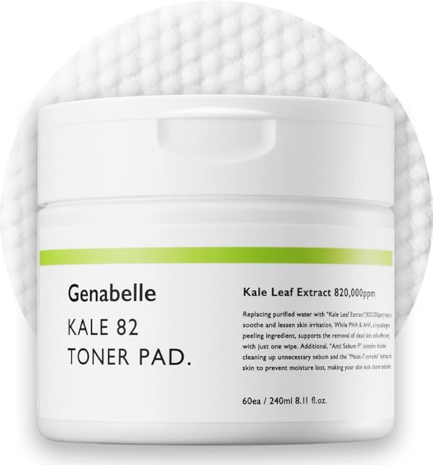 Genabelle Kale 82 Toner Pad - 60 Jumbo Sheets, AHA PHA Dead Skin Care Daily Hydrating Toner Pad exfoliating