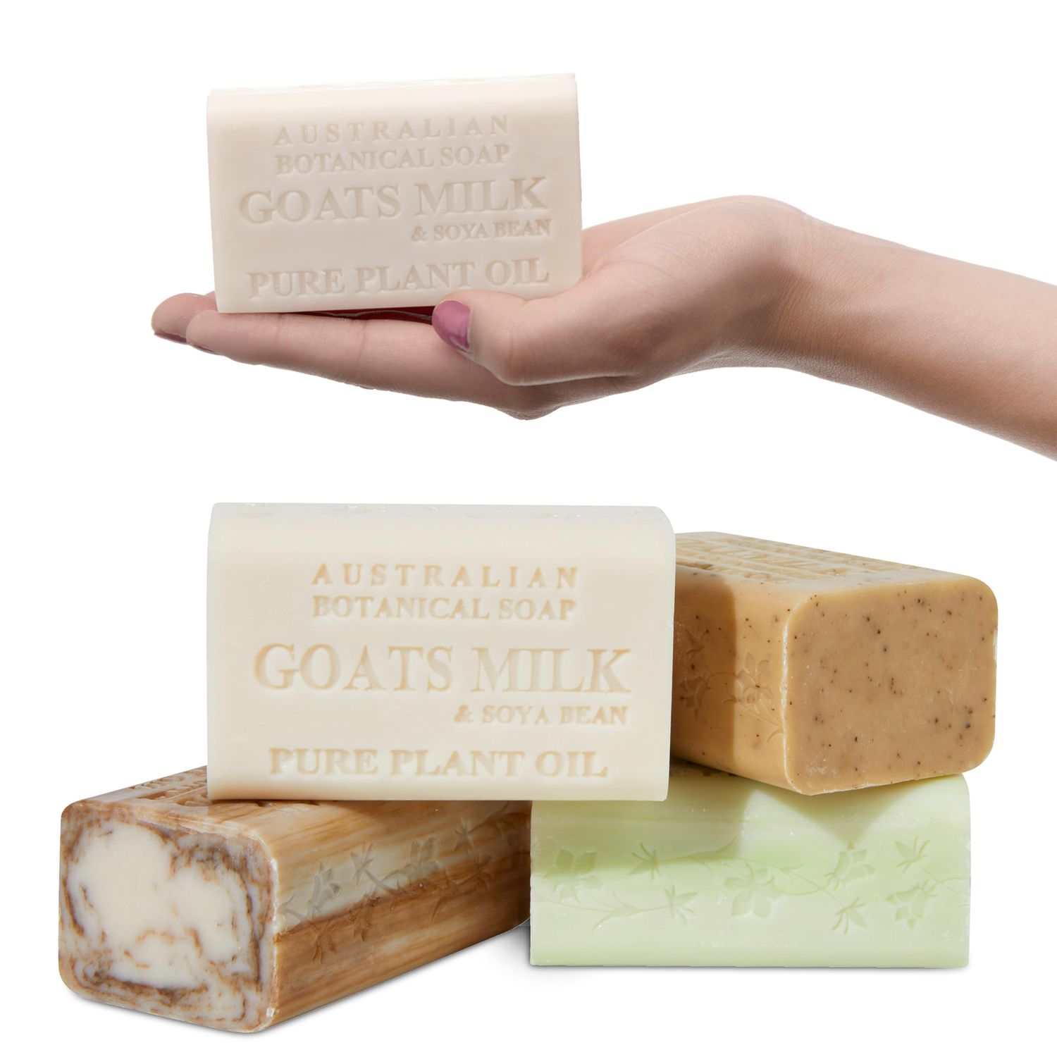Australian Botanical Soap, Goats Milk, Sandalwood, Oat Milk, and Aloe Vera 6.6 oz. (187 g) Soap Bars | Natural Soap Base | Shea Butter Enriched Bar Soap - Woodsy Assorted Pack of 4