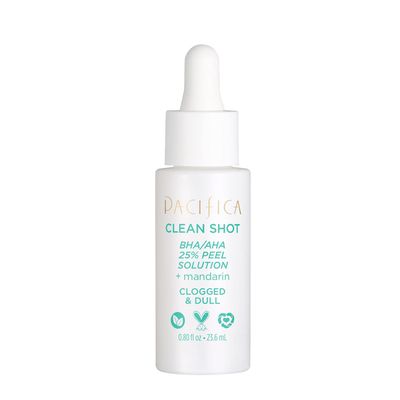 Face Serum by Pacifica - Clean Shot AHA-BHA 25% Peel Solution with Glycolic &amp; Salicylic Acid - Exfoliating Facial Peel with Willow Bark, Turmeric &amp; Vegan Lactic Acid, Vegan &amp; Cruelty-Free, 0.8 oz