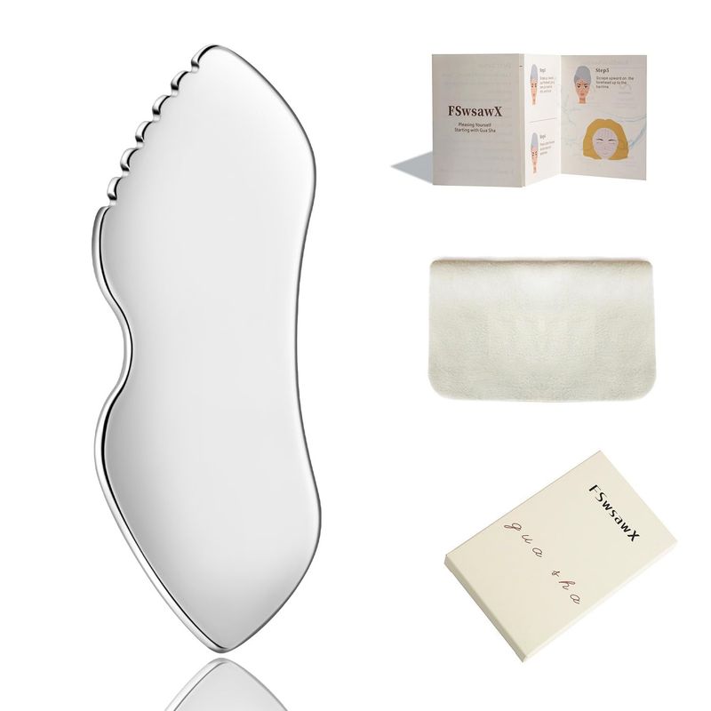 FSwsawX Stainless Steel Gua Sha Facial Tools, Face Comb &amp; Massager Metal Gua sha Tool for Blood Circulation &amp; Lymphatic Drainage, Body and Face Gua Sha Stone for Tighten Skin