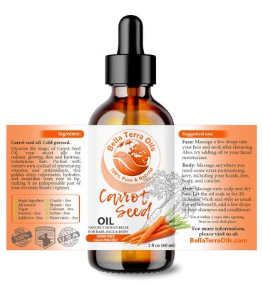 Bella Terra Oils - Organic Carrot Seed Oil 2oz - Enriched with Carotene & Essential Nutrients, Elevate Your Skin Care Regimen with This Luxurious Oil