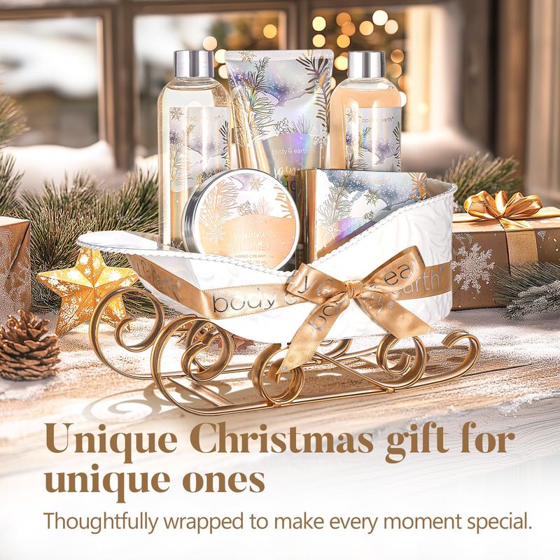 Gift Baskets for Women, Body &amp; Earth Gift Set with Jasmine &amp; Honey Scent Includes Bubble Bath, Hand Cream, Holiday Gift Baskets, Bath and Body Gift Sets for Women, Happy New Year Gifts