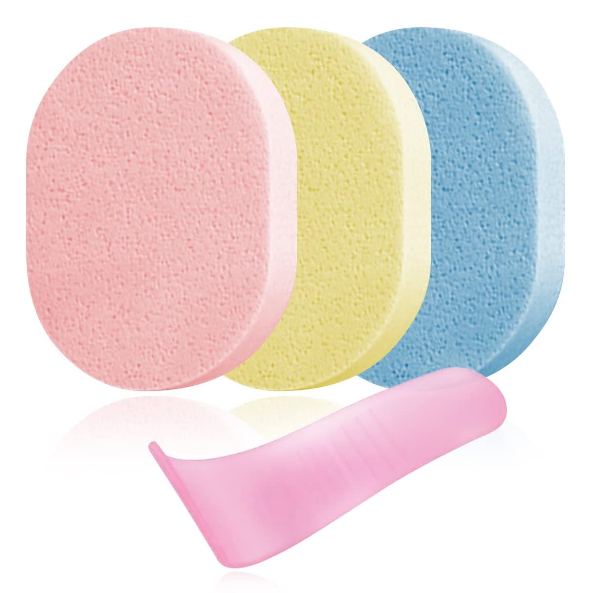 Hair Removal Aid Kit: 3 Body Sponges &amp; Depilatory Cream Spatula - Gentle on Skin, 100% PVA Material, for Men &amp; Women