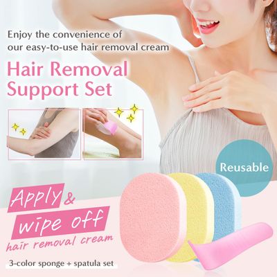 Hair Removal Aid Kit: 3 Body Sponges &amp; Depilatory Cream Spatula - Gentle on Skin, 100% PVA Material, for Men &amp; Women