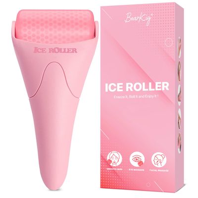 BearKig Ice Roller, Ice Roller for Face, Ice Face Roller, Cold Facial Ice Roller Massager for Eye Puffiness, Women&#39;s Gifts, Migraine, TMJ Pain Relief &amp; Minor Injuries, Skin Care Products (Pink)