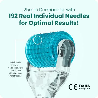 Gin Amber Dermaroller (0.25mm) - 192 Real Individual Needles, Microdermabrasion Device for Skin Care, Serum Absorption with Microneedling, Safe and Painless Revitalizer Tool, Hygienic Case