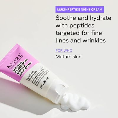 ACURE Radically Rejuvenating Whipped Night Cream - Anti-Aging Support, Multi-Peptides, Ferulic Acid &amp; Vitamin C - Ultimate Night Repair, Hydrate and Rejuvenate - Vegan Plant Based-Infused - 1.7 Fl Oz