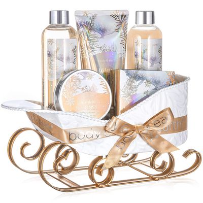 Gift Baskets for Women, Body &amp; Earth Gift Set with Jasmine &amp; Honey Scent Includes Bubble Bath, Hand Cream, Holiday Gift Baskets, Bath and Body Gift Sets for Women, Happy New Year Gifts