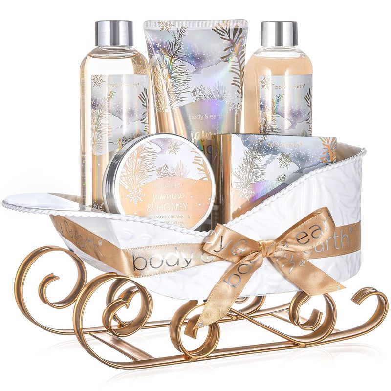 Gift Baskets for Women, Body &amp; Earth Gift Set with Jasmine &amp; Honey Scent Includes Bubble Bath, Hand Cream, Holiday Gift Baskets, Bath and Body Gift Sets for Women, Happy New Year Gifts
