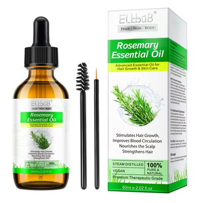 ELBBUB 100% Pure Rosemary Essential Oil for Skin Care &amp; Stimulates Hair Growth for Men Women -60ml, Nourishes The Scalp, , Versatile Usage for Eyebrow and Eyelash