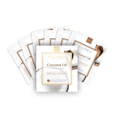 FOREO Coconut Oil Dual UFO Activated Facial Mask for Dehydrated Skin, 6 pack, Nourishing &amp; Hydrating, Coconut Oil &amp; Coconut Water, Cruelty-Free, Clean Formula, Compatible with all UFO devices