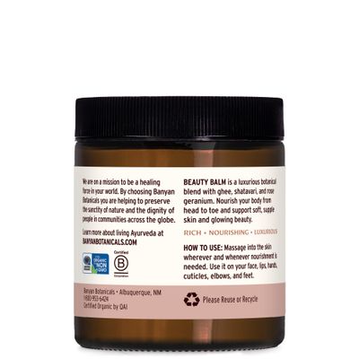 Banyan Botanicals Beauty Balm - USDA Certified Organic, 4 oz - Shatavari &amp; Rose Geranium to Moisturize &amp; Soften Skin