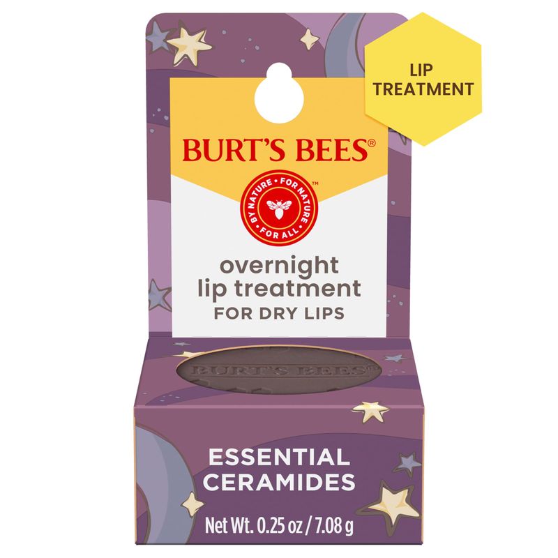 Burt&#39;s Bees Overnight Intensive Lip Treatment, 0.25 oz - Moisturizing, Restorative, Reduces Fine Lines, Vitamin E, Ceramides Oils, Leaping Bunny Certified, Compact Jar