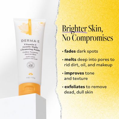Derma E Vitamin C Gentle Daily Cleansing Paste - Vitamin C Face Mask or Cleanser with Turmeric - Facial Mask Brightens &amp; Clarifies, 4.0 Oz