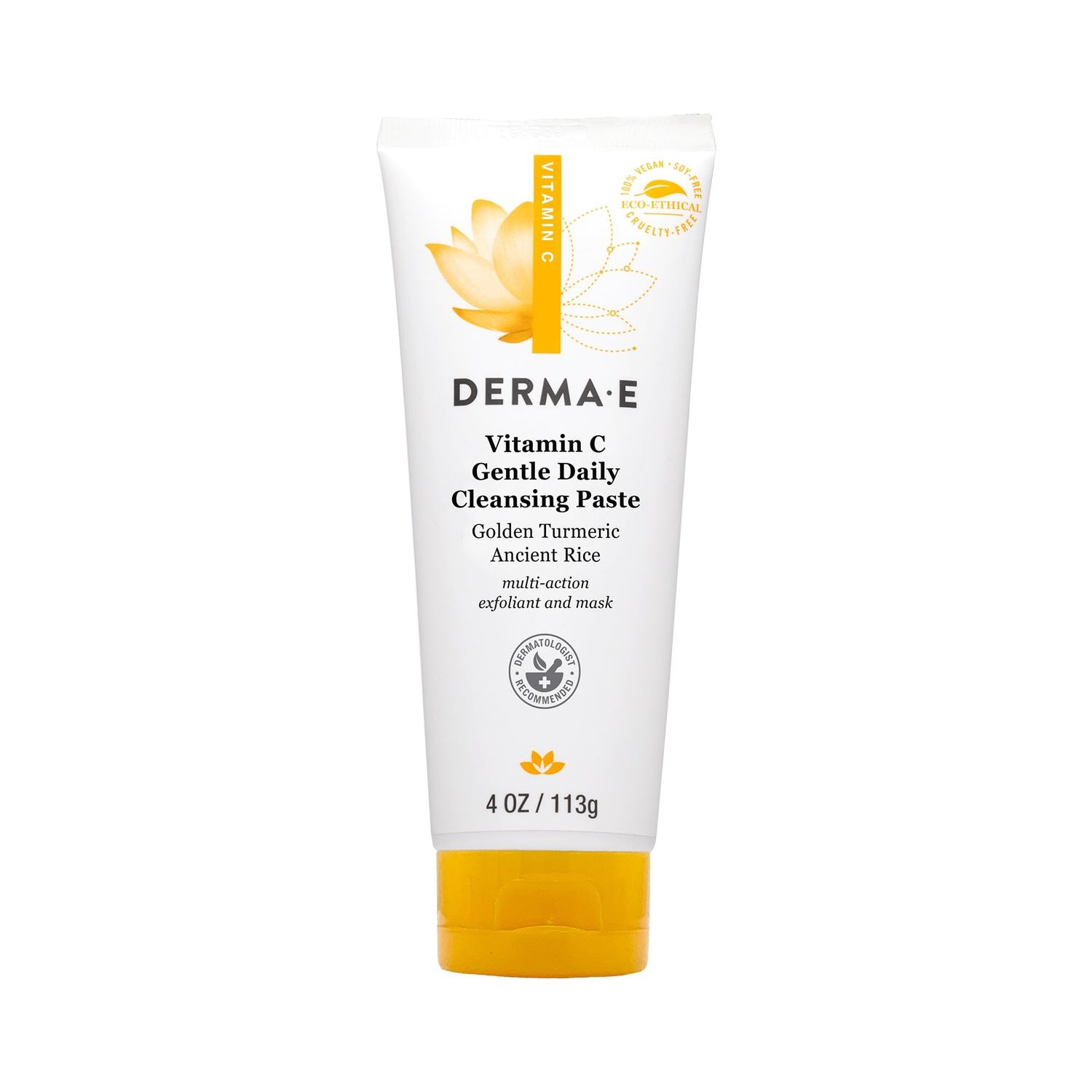 Derma E Vitamin C Gentle Daily Cleansing Paste - Vitamin C Face Mask or Cleanser with Turmeric - Facial Mask Brightens &amp; Clarifies, 4.0 Oz
