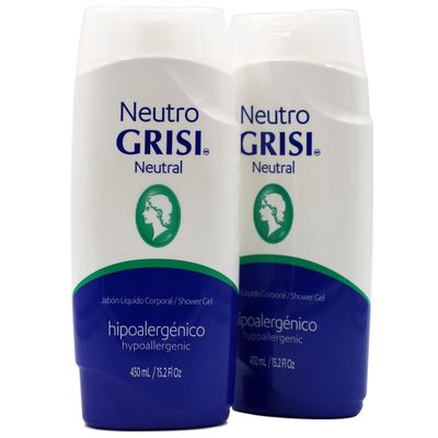 Grisi Neutral Shower Gel, Cleansing Shower Gel, Hypoallergenic, Sensitive Skin, Smother Skin, 2-Pack of 15.2 FL Oz, Bottles.