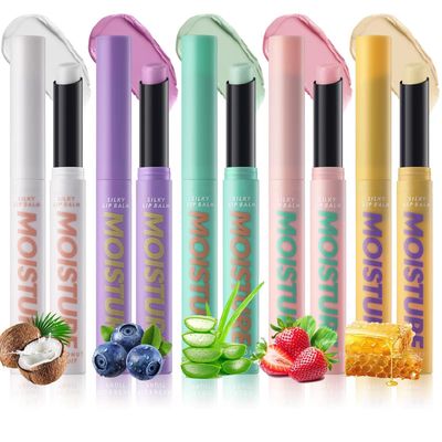 2 in 1 Moisturizing Tinted Lip Balm Lip Gloss Hydrating Glossy Hypoallergenic Natural Waterproof Long Lasting Lightweight Portabl # 5-piece set